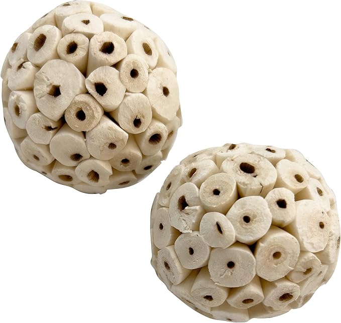 by M&M 5100 Small Sola Bird Balls Pk2 - Handmade Natural Sola Wood Balls, Foraging Fun, Lightweight, Effortless to Chew and Shred, Superb Bird Foot Toys for Small to Med Size Birds