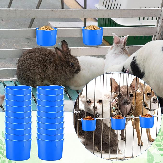 Ziliny 120 Pcs Cage Cups Chicken Birds Feeder Cups Plastic Hanging Chicken Feeders and Waterers 8 oz Feeding Bowl for Gamefowl Supplies Pet Pigeon Poultry Parrot Parakeet Rooster Rabbit(Blue)