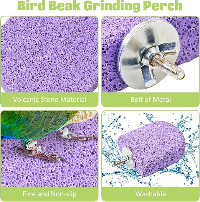 BNOSDM 4 Pcs Bird Beak Grinding Stone Chew Toy Parrot Calcium Perch Bird Stand Platform Parakeet Cage Accessories for Budgies, Cockatiels, Conures, Lovebirds, Finch (Purple)
