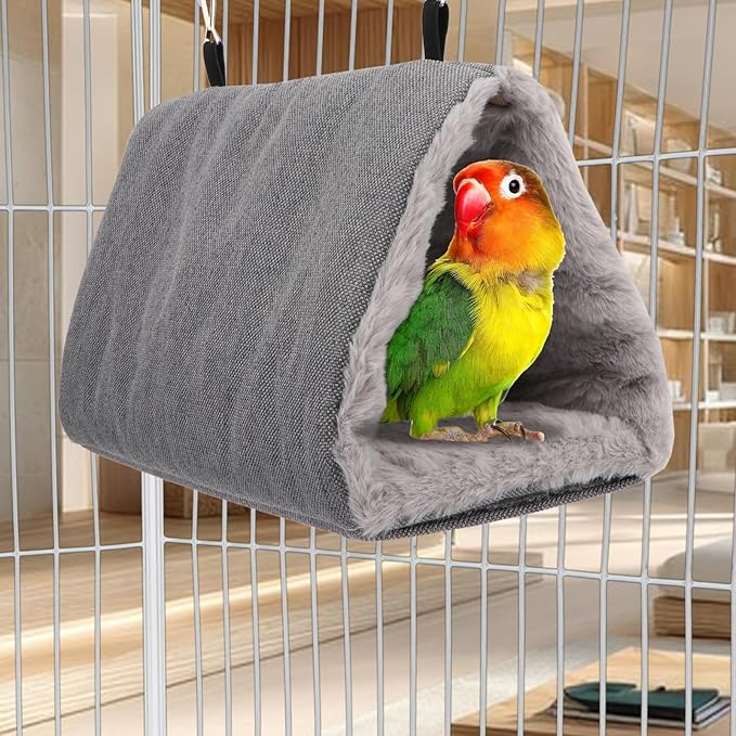 Litewoo Winter Warm Bird Nest House Hanging Hammock Shed Hut Cotton Parrot Sleeping Bed Plush Double Access Birds Hut Hideaway Tent for Parrot Parakeet Cockatiel Cockatoo Budgie Lovebirds (M/Grey)