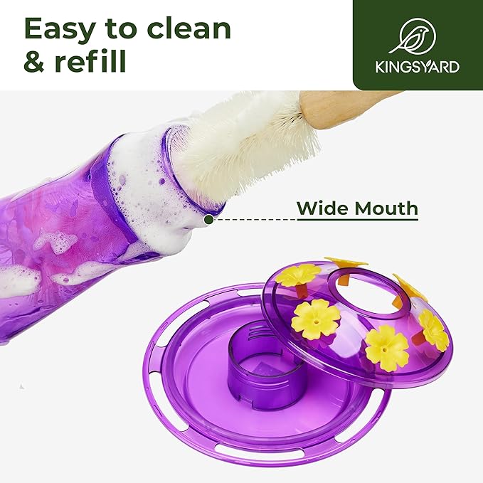 Kingsyard Glass Hummingbird Feeder for Outdoors Hanging, 14 oz Leak-Proof Humming Bird Feeders with Ant Moat & Bee Proof Feeding Ports, Hummingbird Gift for Bird Lovers (Purple)