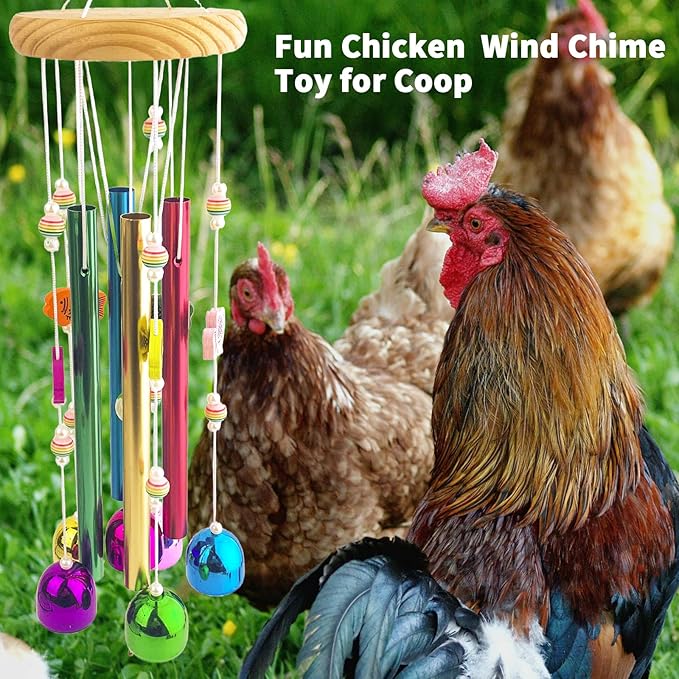 Chicken Toys for Coop, Chicken Wind Chime Enrichment Toys, Hanging Chick Peck Toy with Colorful Bells, Home Garden Musical Coop Accessories, Coops Toy for Hens Chicks Poultry Birds Parrots