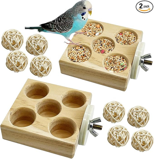 Hamiledyi 2 Pack Wooden Foraging Bird Toys - Interactive Slow Feeder Enrichment for Conures, Budgies and Lovebirds | Cage Climbing Puzzle Toys for Small Parrots Promoting Natural Pecking Behavior