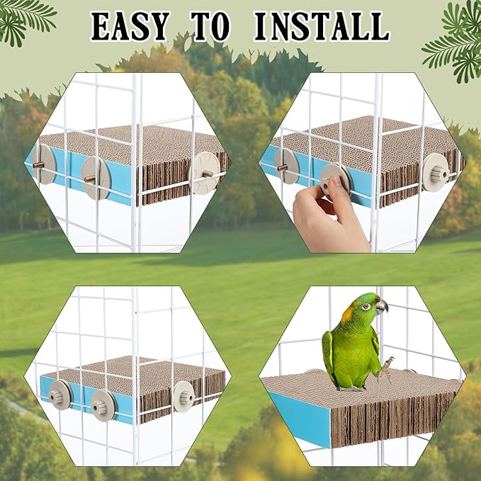 Skyygemm 3 Pcs Bird Chew Toys Parrot Perch Cardboard Platform for Cage Bird Paw Grinding Stand Parrot Cage Playground Exercise Toys for Macaws Small Parakeets Budgies Conure Cockatiel(Large)