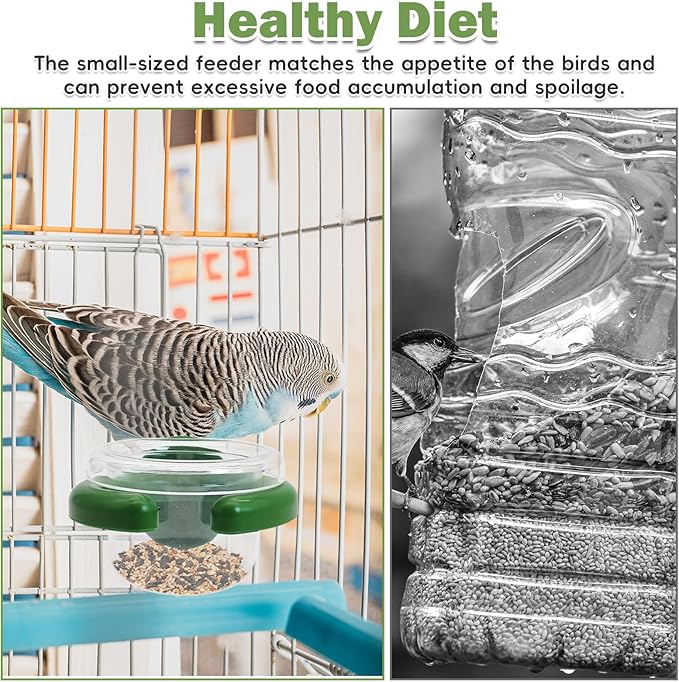 PINVNBY 4 PCS Bird Food Bowl Bird Cage Feeder with Clamp, Easy to Install Feeding Dish Cups Transparency Parakeet Food Dish for Finches Lovebirds and Long-Tailed Parrots （Green）