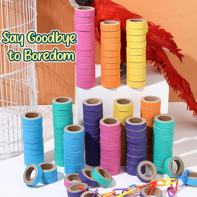 Skyygemm 180 Pcs 1.85 Inch Bagels Bird Toys for Parrots Cardboard Bird for Chewing Shredding Foraging Play Foot Wooden Parrot Toys for Medium and Large Macaws Cockatoos