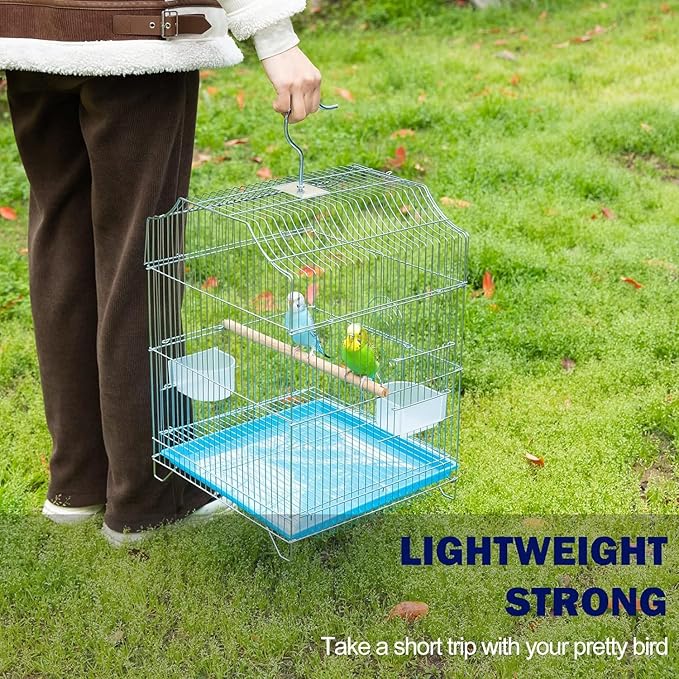 Small Bird Travel Cage - Lightweight Starter Kit for Parakeets, Lovebirds, Parrotlets Finches Canaries Removable Tray & Accessories Included
