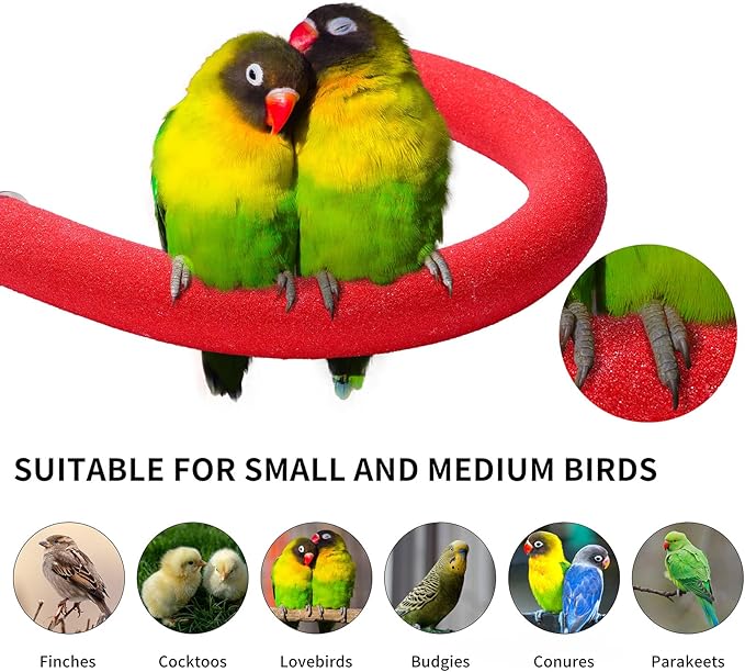FrgKbTm U Shape Parrot Perch Stand Toy Bird Platform Sand Paw Grinding Clean Stick Exercise Conure Budgie Cockatiel Cage Accessories (Red)