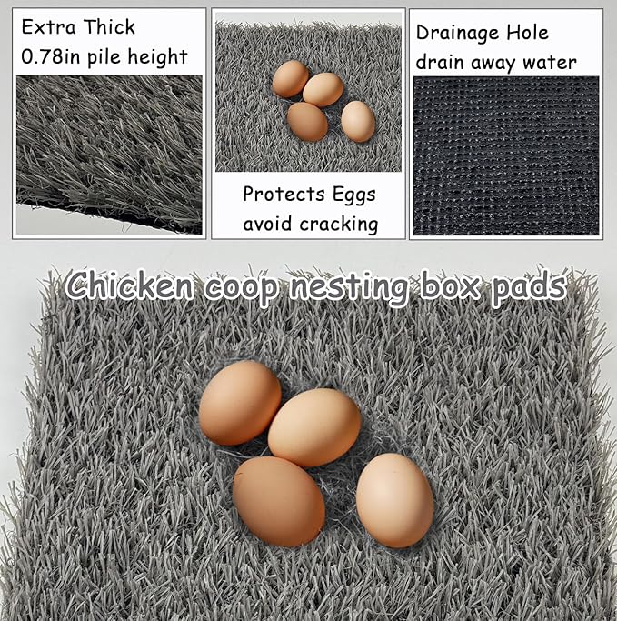 PINVNBY 6 Pcs Artificial Chicken Coop Nesting Pads,12"x12" Washable Chicken Nest Box Liners Hen Laying Mats Fake Grass Synthetic Turf Mat for Chicken Coop Pet Garden Lawn Indoor Outdoor(Gray)