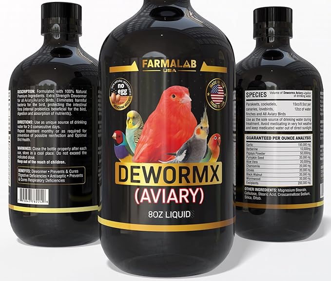 DEWORMX Liquid Extra Strength 8 oz Budgies, Parakeet, Finches, Lovebirds Small Caged Birds DEWORMX Liquid Extra Strength 8 oz para periquitos, cacatillos, cotorras, Canarios, guacamayos, Quakers