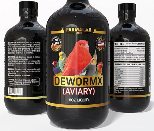 DEWORMX Liquid Extra Strength 8 oz Budgies, Parakeet, Finches, Lovebirds Small Caged Birds DEWORMX Liquid Extra Strength 8 oz para periquitos, cacatillos, cotorras, Canarios, guacamayos, Quakers