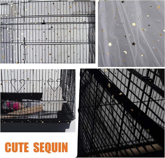 QBLEEV Extra Large 29.5" Mesh Bird Seed Catcher, Bird Cage Guard Cover with No Mess, Birdcage Nylon Shell Skirt Traps Guards to Protect Floors, Stretchy Cage Covers with Secure Fit