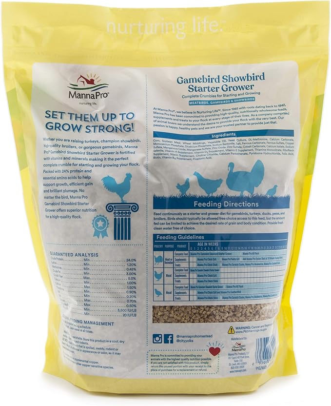 Manna Pro Gamebird & Showbird Crumbles - Premium Poultry Feed for Chickens, Ducks, Gamebirds, Turkeys & Bantams – Fortified with Vitamins & Minerals, Healthy Complete Diet – 5 lb Bag (Pack of 2)