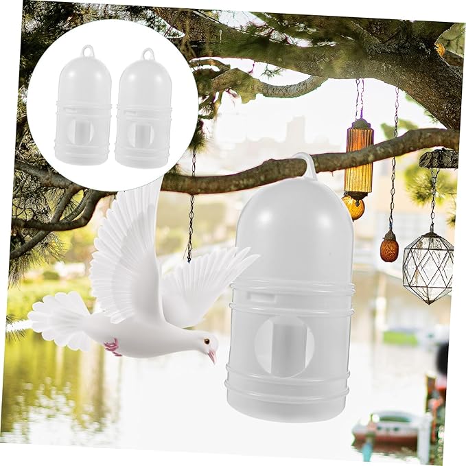 Hemobllo Pigeon Bird Water Dispenser, Plastic Poultry Water Dispenser with Top Handle 1 L Capacity Drinker Waterer Automatic Drinker Feeding for Parrot Chickens Pigeon Dove (2Pcs, White)