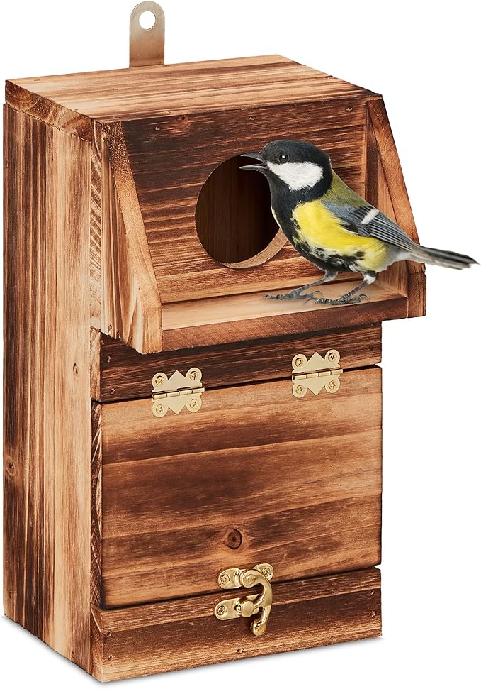 Cleaning Flap Bird Nesting Box with Burnt Effect for Outdoors