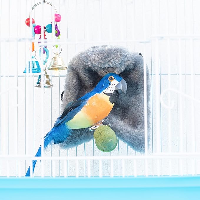 Bird Blanket Cozy Warm Plush Cuddle Nest Hanging Toy Fleece Sunggle Hut House Bed Hammock Shelter for Parakeet Cockatiel Grey Toy for Bird Cage Comfort Corner Large Medium Small (Large)