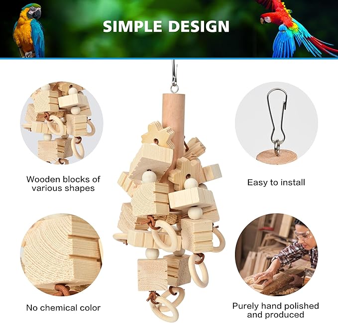 Large Bird Toys Pet Cage Accessories Pet Supplies, Handmade Parrot Wooden Chewing Toys