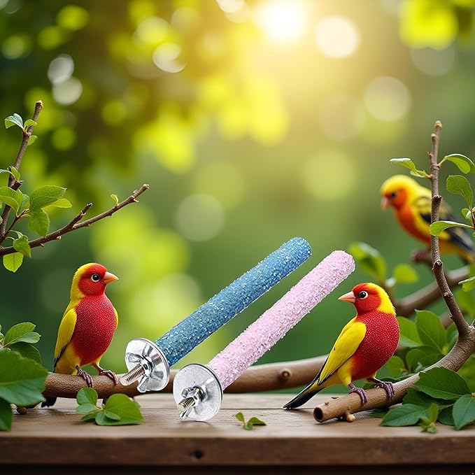 2 Pcs Bird Perch Stand Toy,Random Bird Perch Stand Toy Wood Parrot Grinding Claw Sticks Sanded Cage Toy for Parakeets Finches Parakeet Toys, Sanded Surface Cage Accessories for Parakeets Finches
