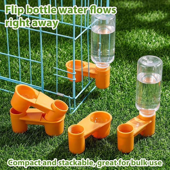 LemonRoad 24 Pcs Bird Drinker Feeder Cups Plastic Water Bottle Cup for Cage Ideal for Pigeon Bottle Chicken Quail Poultry Waterer Accessories (Yellow)
