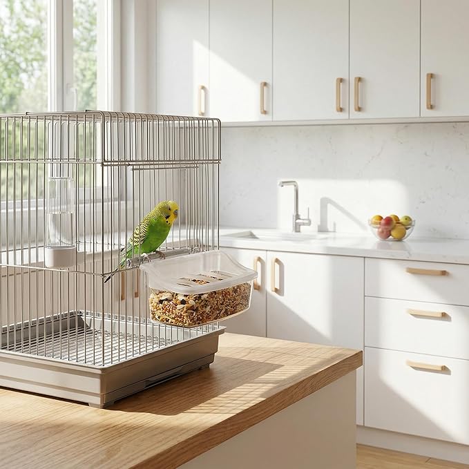 NOLITOY Hanging Bird Feeder for Cage, 2 Pack 4 Compartment Food and Water Bowl Bird Cage Cup, Plastic Feeder Cups for Parakeet Parrot Budgie Canary Pigeon