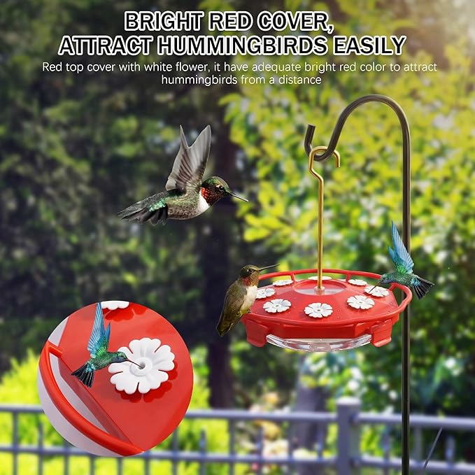 eWonLife Bee Proof 8-Port Hummingbird Feeder for Outdoors, 16oz Leak Proof Saucer Humming Bird Feeder with Integrated Ant Moat Brush, Easy Clean & Refill, Hanging Garden Yard Décor