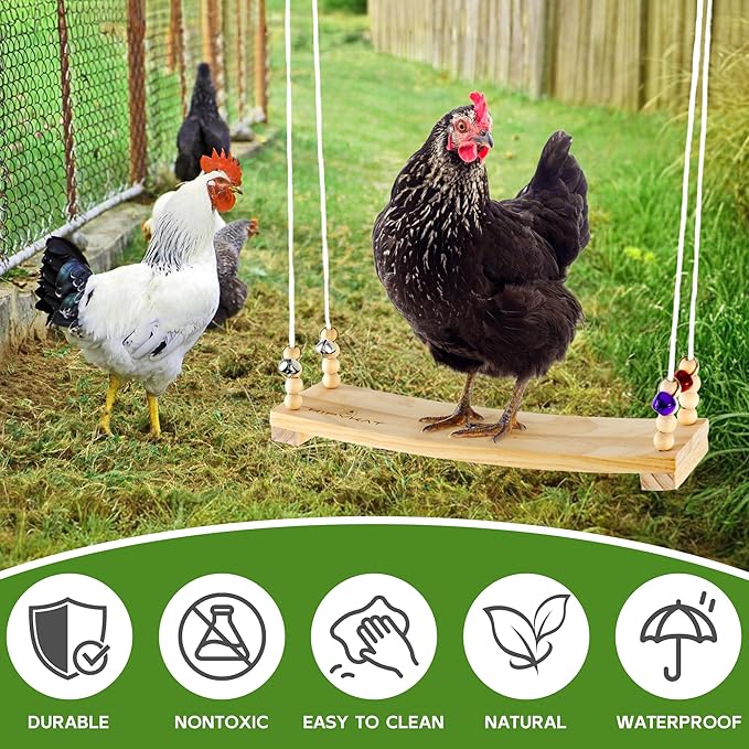 Chicken Swing Toy for Coop Accessories, 16inch Wood Chicken Swing Gifts for Hens, Rooster, Poultry, Parrots