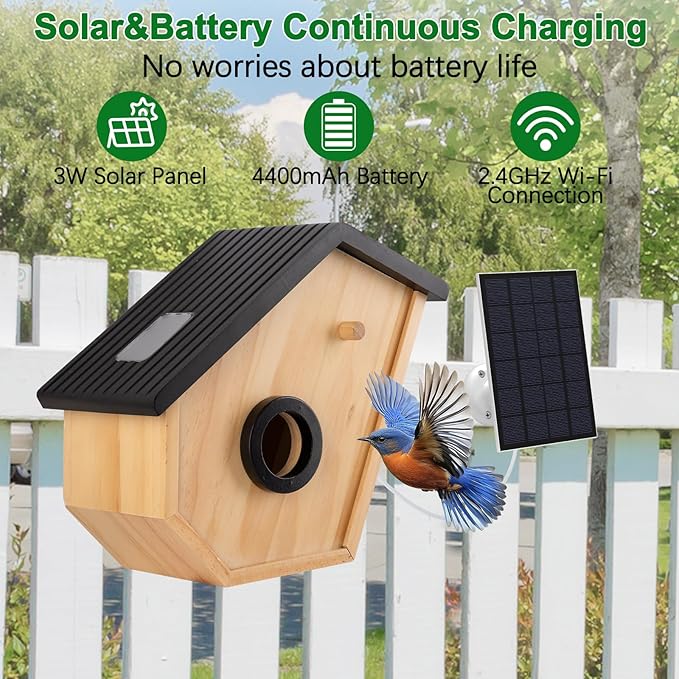 Bird House with Camera Solar Powered,2K HD Bluebird House with Camera Inside Solar Powered,Watch Nesting in Real Time,2.4G WiFi,Night Vision,Motion Detection&App Notification,Gift for Bird Lovers
