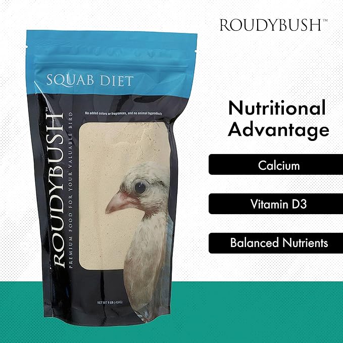 RoudyBush Squab Diet for Doves & Pigeons, Daily Food for Baby Birds, Crop Milk Replacement Formula for Baby Doves & Pigeons, Formulated Nutrition for Days 7-14, Hand Feeding Mix for Squabs, 1 Pound