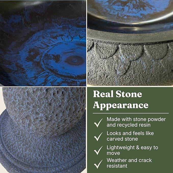Pedestal Bird Bath Bowl 23 Inch Sea Blue - Stone-Resin Composite Bird Baths for Outdoors - Decorative Standing Outdoor Garden Decor for Front Porch Patio Yard Backyard Lawn Ornament
