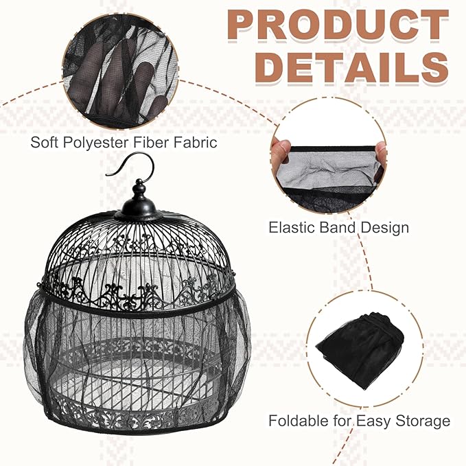 Bird Cage Seed Catcher, Bird Cage Net Cover Seeds Guard, Universal Birdcage Accessories, Black, Circumference 90.6"-118.1", Height 19.7" for Parrot Cockatiel Enclosures