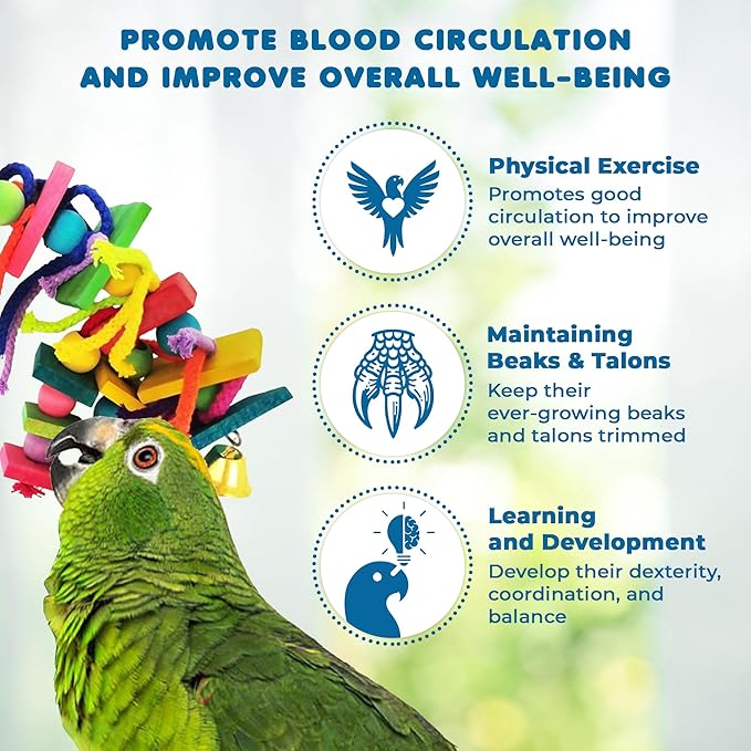 SunGrow Parrot Toy, Medium Chewing Bird Toy for Parakeet, Colorful Chew Toy for Cockatoos African Grey Macaws and Amazon Parrots