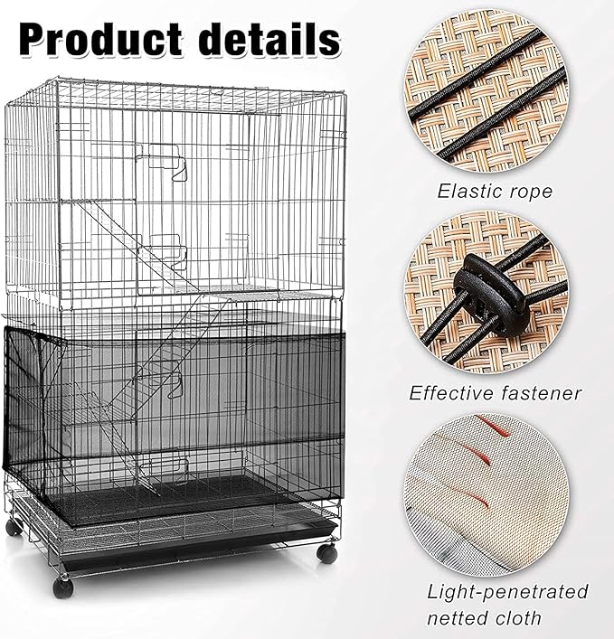 Shappy 2 Pieces Adjustable Bird Cage Seed Catcher Birdcage Cover Nylon Mesh Netting Soft Skirt Guard for Parrot Parakeet Macaw Round Square Cage(118 x 14.6 Inch,Black)