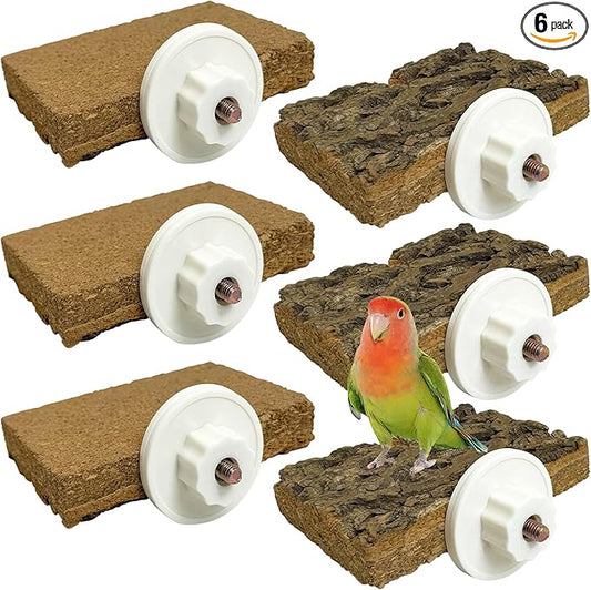 kathson Natural Cork Bird Perch Stand Platform Small Birds Wooden Rectangle Stand Perch Parakeet Chewing Toy Cage Accessories for Lovebirds Cockatiels Conures Parrots(Style B,6PCS)