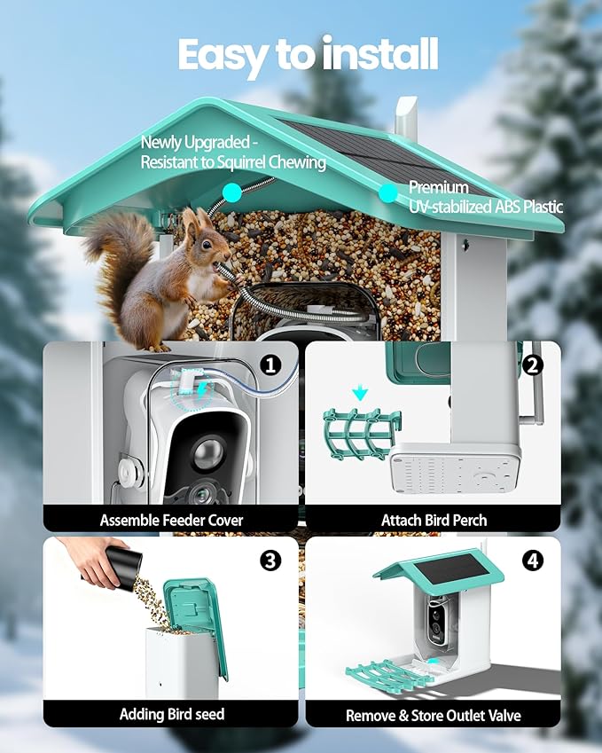 Smart Bird Feeder with Camera, AI Identifies 16,000+ Birds, Solar Powered, 2.5K HD, Auto Capture & Notify, Ideal Gift for Bird Lovers