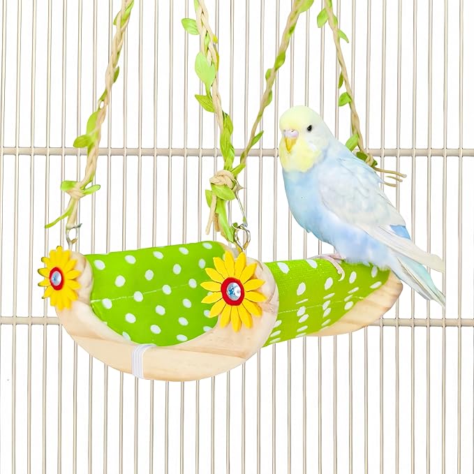 Bird Nest for Cage Parakeets Sleeping Bed Hanging Bird Hammock Parrot Bed Nest Wooden Perch Stand Swing for Conure, Budgie, Lovebird, Finch, Small Pets-Curving Perch
