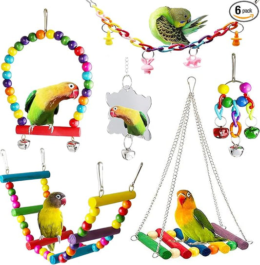 Bird Parakeet Cockatiel Toys, ESRISE Birds Cage Accessories Swing Climbing Ladders Wooden Perch Toy for Conures Finche Budgies Lovebird Parrot