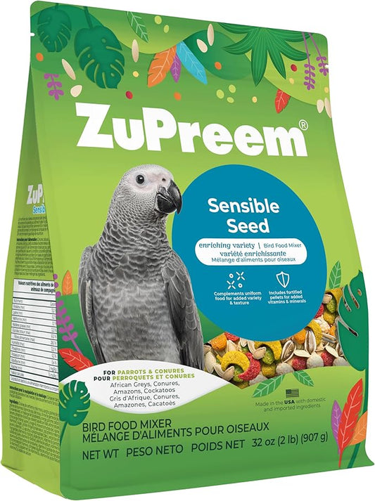 ZuPreem Sensible Seed Bird Food, Parrot, Conure, Caique, African Grey, Eclectus, Small Cockatoo, Seed and Pellet Blend for Medium Large Birds (ML, 2 lbs)
