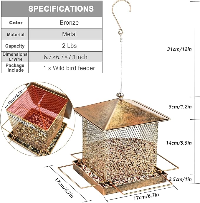 Bird Feeders for Outdoors Hanging - Large Capacity Heavy Duty Metal Squirrel Proof Wild Bird Feeders for Cardinal, Sparrow, Finch Etc in Backyard Garden