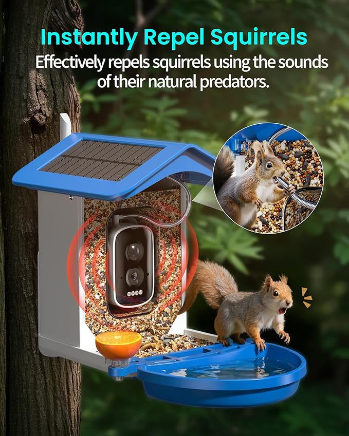 Smart Bird Feeder with Camera 2.5K QHD, AI Identify 16000+ Birds, Auto-Capture & Motion Detection, IP65 Waterproof, 5W Solar Panel, 140° Field of View, Bird Watching Gift