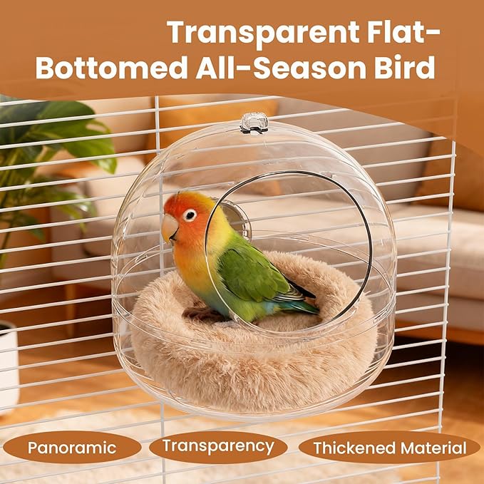 Bird Flat-Bottomed Nest for Cage Clear Transparent Observation Hanging Bite-Resistant Washable Bird House, Parakeet Breeding Nesting Plush Warm Bird Bed for Parrot Budgie Lovebird Canary