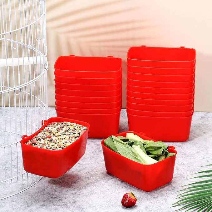 Zhehao 20 Pcs Bird Cage Cups Chicken Feeder Waterer Cups 18 oz Pigeon Feeder Plastic Poultry Wire Cage Hanging Rooster Chicken Water Bowl for Pet Bunny Gamefowl Poultry(Red)