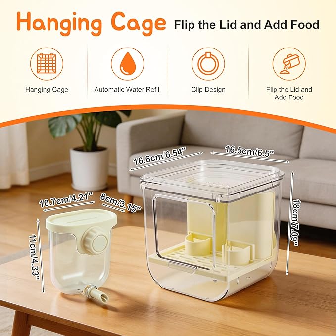 No Mess Bird Feeder Water Dispenser Set, Multifunctional Seed Feeder, Easy Cleanup Bird Cage Accessories, Beige, White, 1 Set