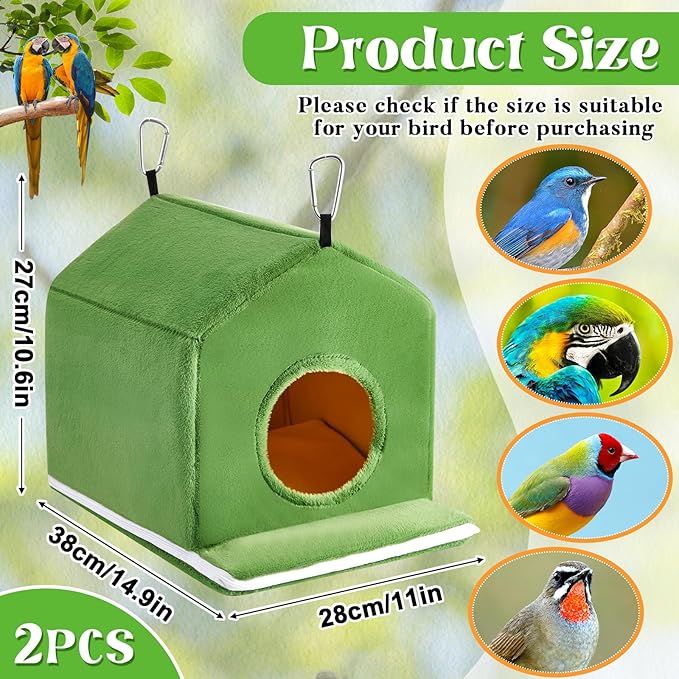 Spiareal 2 Pcs Large Winter Warm Birds Nest House Plush Snuggle Bird Bed for Cage Sleeping Hanging Hammock Parakeet Bed Cage Accessories for Parrot Cockatiels Budgies Lovebird 11 x 15 x 11 Inches