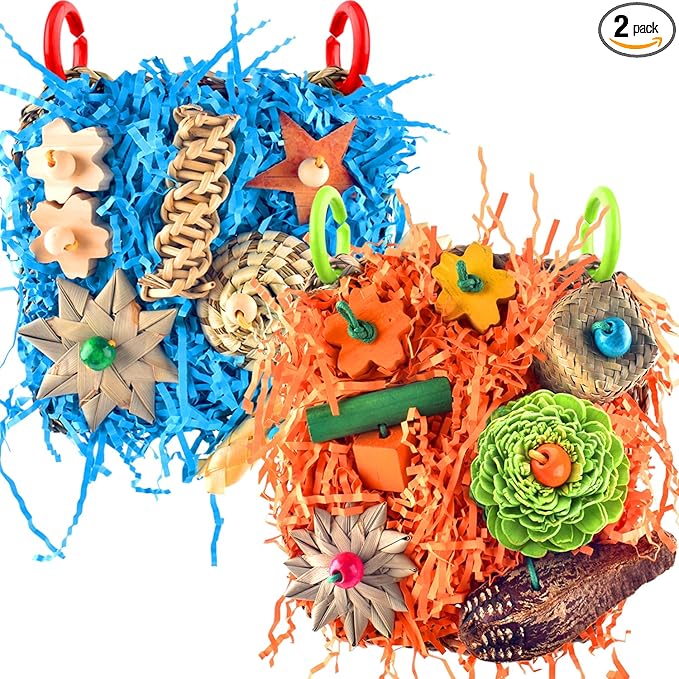 KATUMO Bird Toys, 2 Pack Bird Grass Mat Foraging Wall Toys Parrot Shredder Toys for Parakeet, Cockatiel, Conure, Lovebird, Budgie, Small to Medium Birds