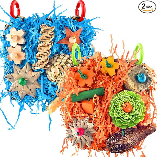 KATUMO Bird Toys, 2 Pack Bird Grass Mat Foraging Wall Toys Parrot Shredder Toys for Parakeet, Cockatiel, Conure, Lovebird, Budgie, Small to Medium Birds