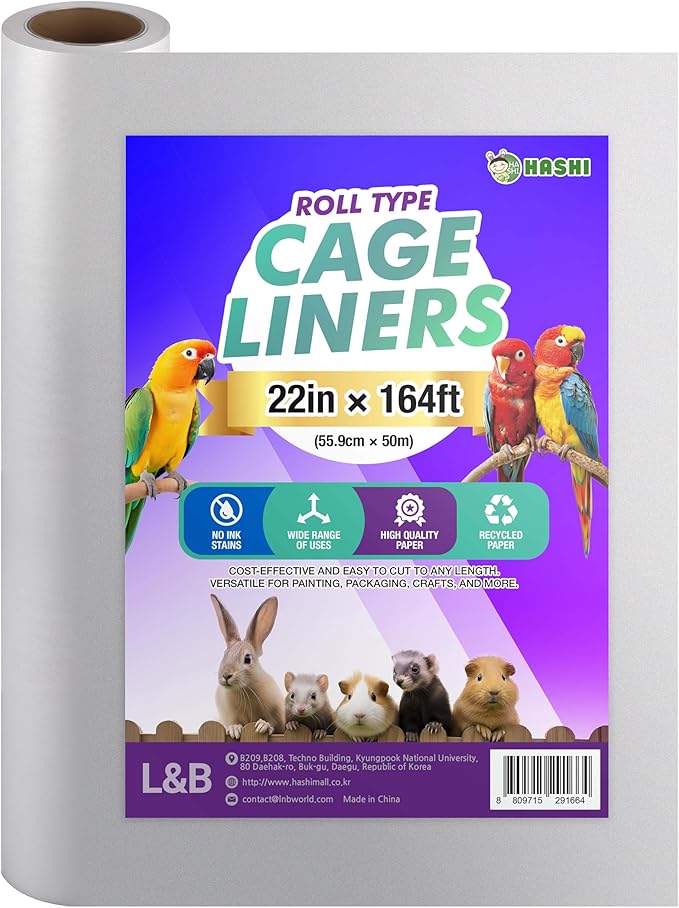 HA SHI Bird Cage Liners - Non-Toxic, Ink-Free Newsprint Paper for Parrots & Small Animals (164 ft Roll - 22" Wide (Trim-to-Fit))