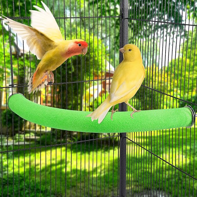 FrgKbTm U Shape Parrot Perch Stand Toy Bird Platform Sand Paw Grinding Clean Stick Exercise Conure Budgie Cockatiel Cage Accessories (Green-Corner)