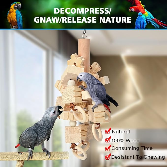 Large Bird Toys Pet Cage Accessories Pet Supplies, Handmade Parrot Wooden Chewing Toys