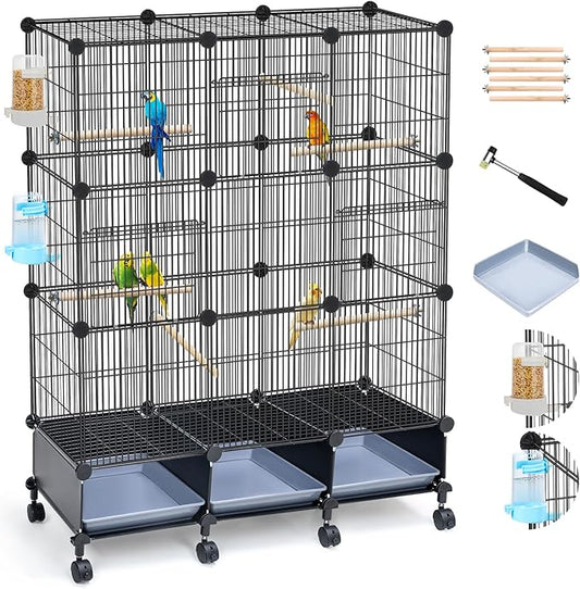 VISCOO Encrypted Bird Cage (46" x 36" x 12"), with Wooden Perches, Metal Parakeet Cage with Slide-Out Tray, Water Bottle&Feeder, Bird Cages for Parrot,Parakeets,Cockatiel,Small Mid-Sized Birds