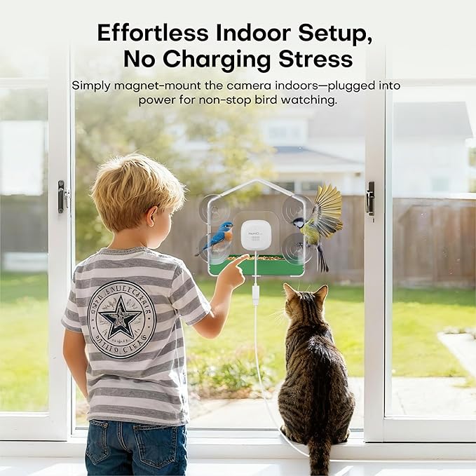 Smart Bird Feeder with Window Camera, 2K HD Camera for Window Viewing, AI BirdSpecies Recognition & Instant Alerts, Sturdy Acrylic Outdoor, Alexa Compatible, Gift for Bird Lovers